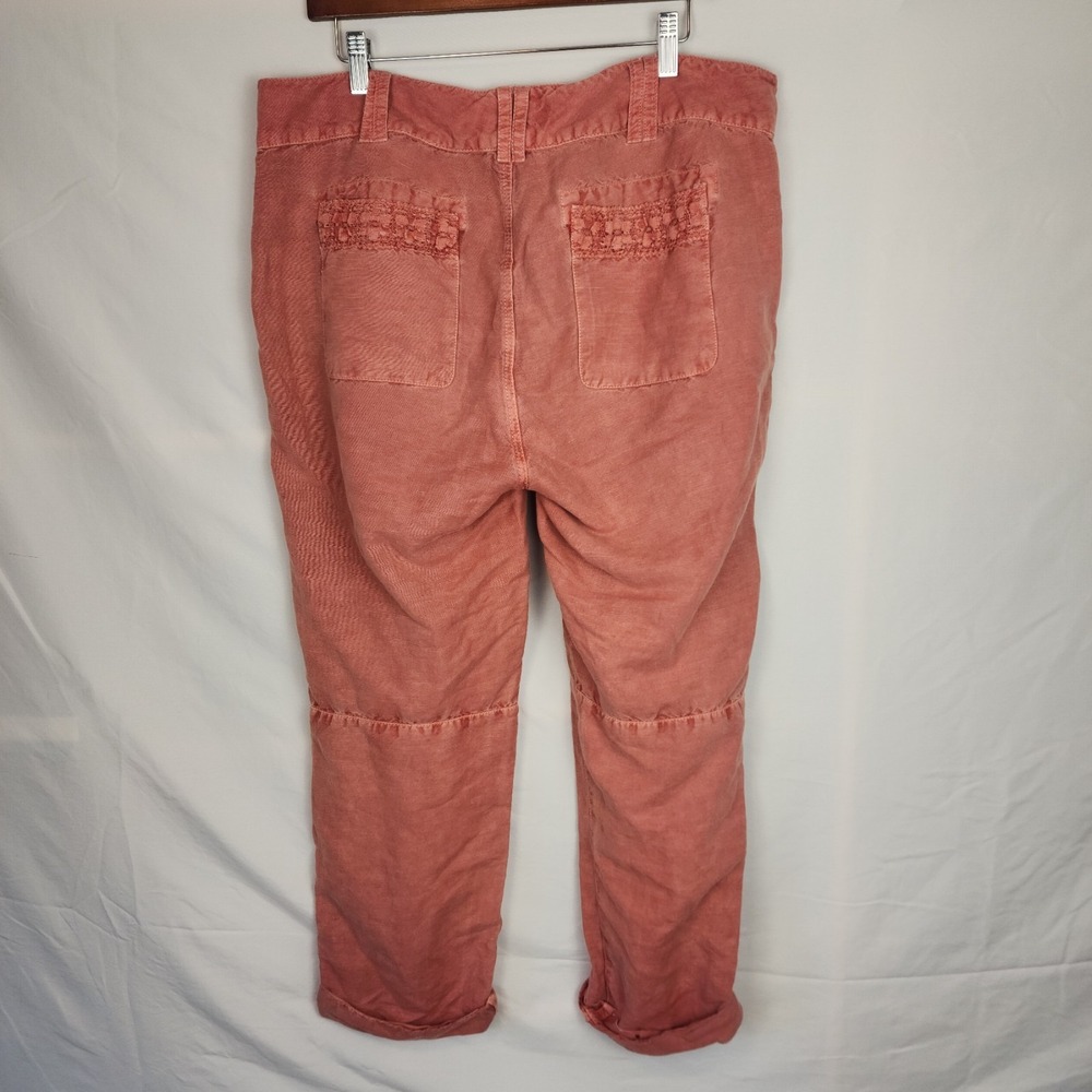 Sundance‎ Linen Blend Lace Sides Red Cuffed Pants Women's Size 14 - Picture 2 of 7